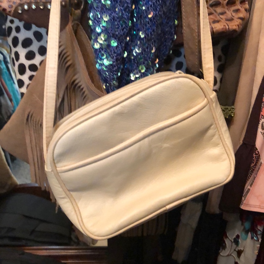 Winter white shoulder mini bag cream color two compartments for credit cards etc